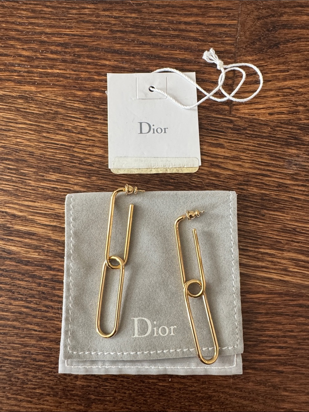 Dior Gold Interlocking paperclip Link Drop Earrings